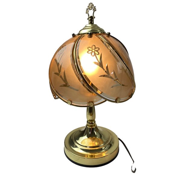 Accents Vintage Boho Mid Century Amber Glass Gold Touch Lamp Dome